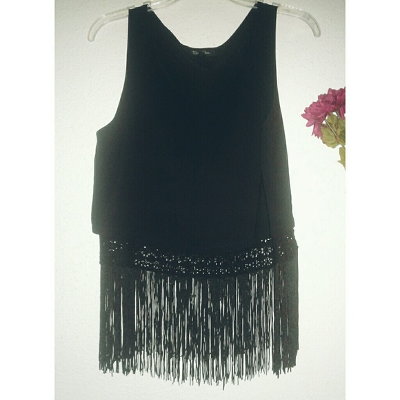 Jessica Simpson Black Fringed Crop Tank - Picture 2 of 7